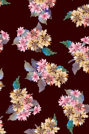 黑底花卉印花华亿平台图片