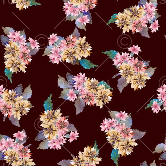 黑底花卉印花华亿平台图片