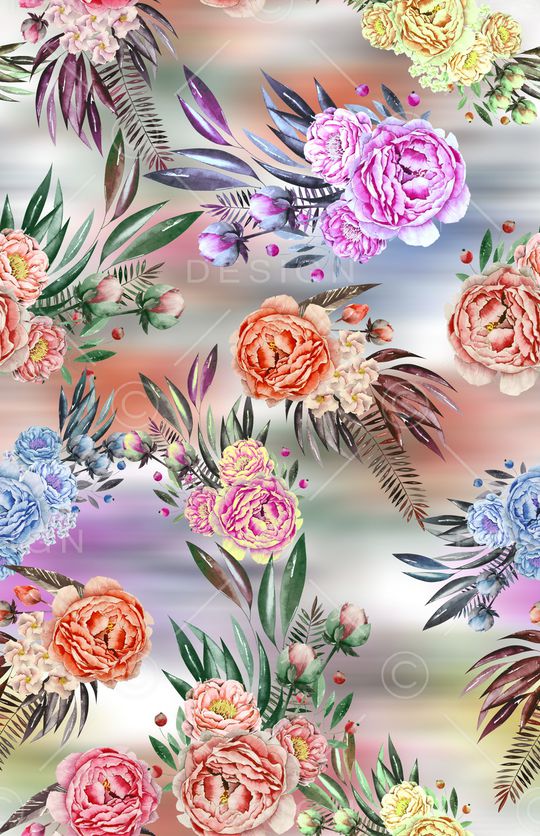 水彩花卉印花华亿平台图片