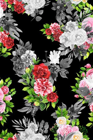 黑底花卉印花华亿平台图片