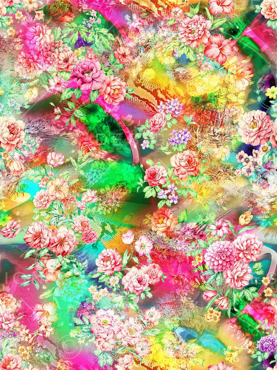 手绘花卉印花华亿平台图片