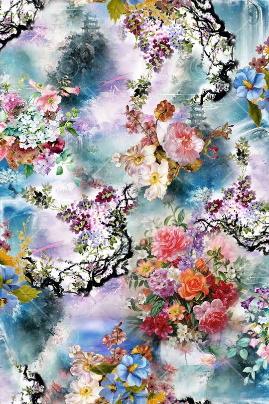 手绘花卉印花华亿平台图片