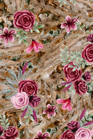 手绘花卉印花华亿平台图片