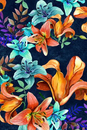 手绘花卉印花华亿平台图片