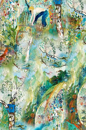 手绘风景印花华亿平台图片