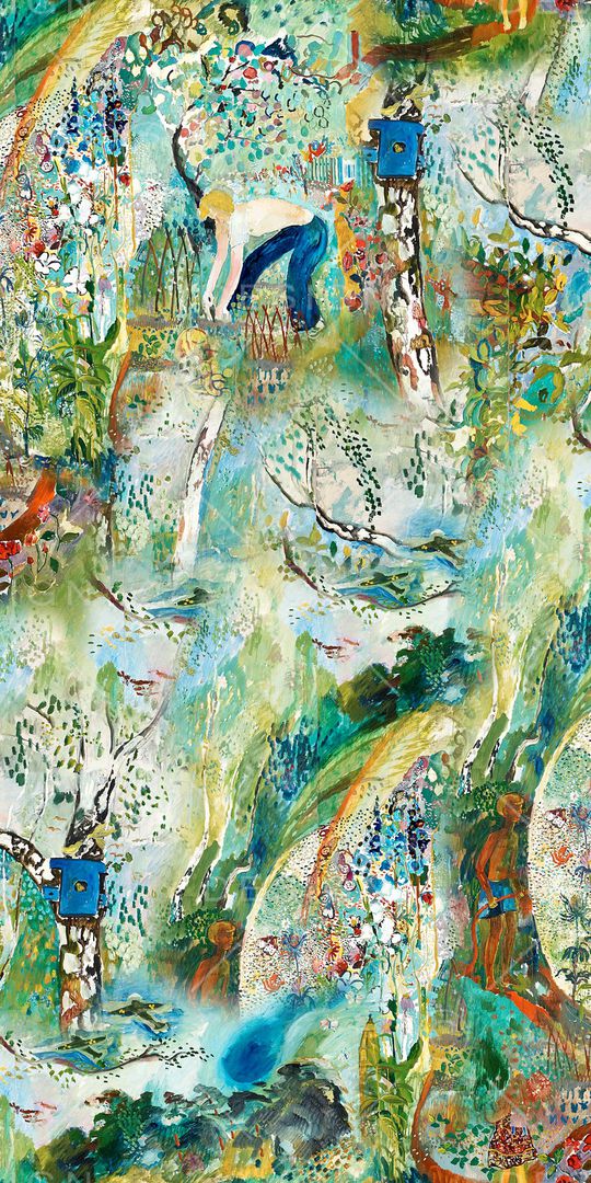 手绘风景印花华亿平台图片