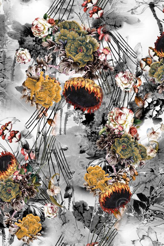 线条花卉印花华亿平台图片