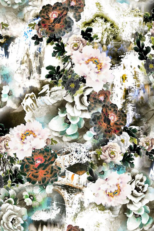 朦胧花卉印花华亿平台图片