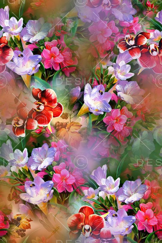 手绘花卉印花华亿平台图片