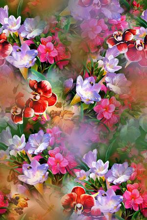 手绘花卉印花华亿平台图片