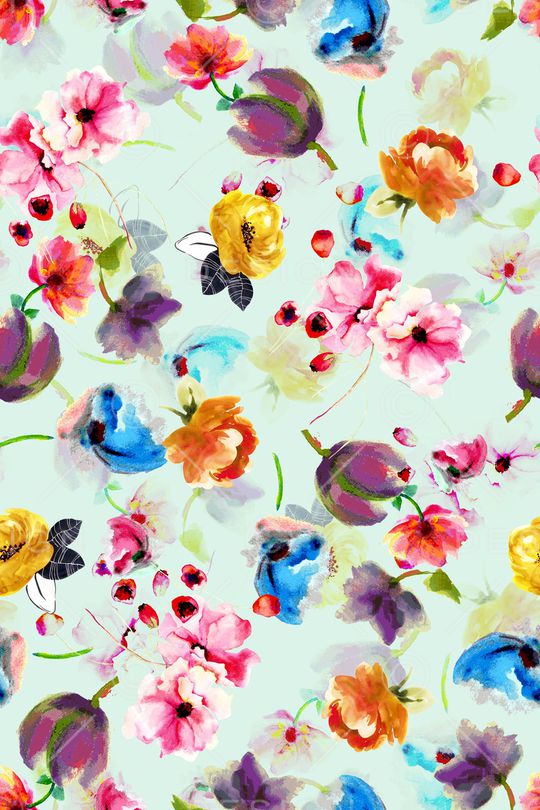 水彩花卉印花华亿平台图片