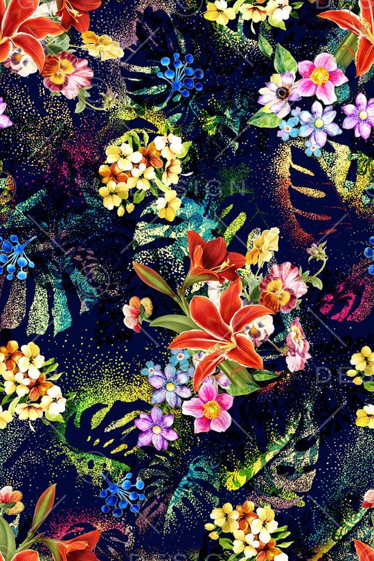 水彩花卉印花华亿平台图片