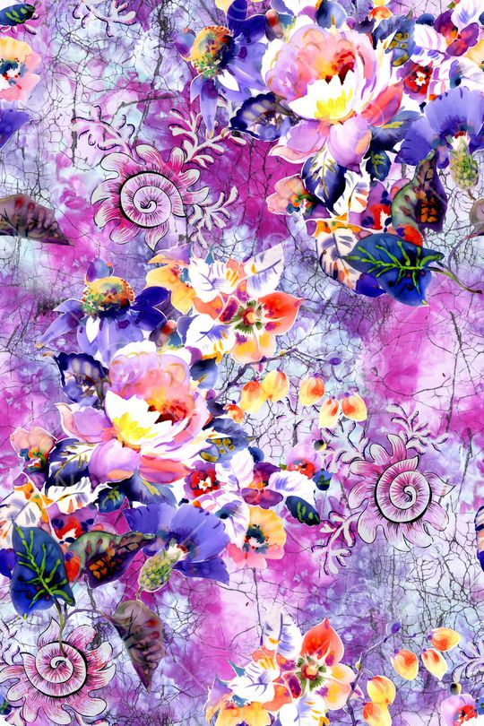 水彩花卉印花华亿平台图片