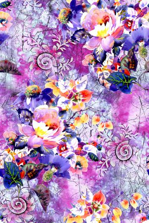 水彩花卉印花华亿平台图片