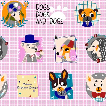 1034139-格子卡通狗-粉