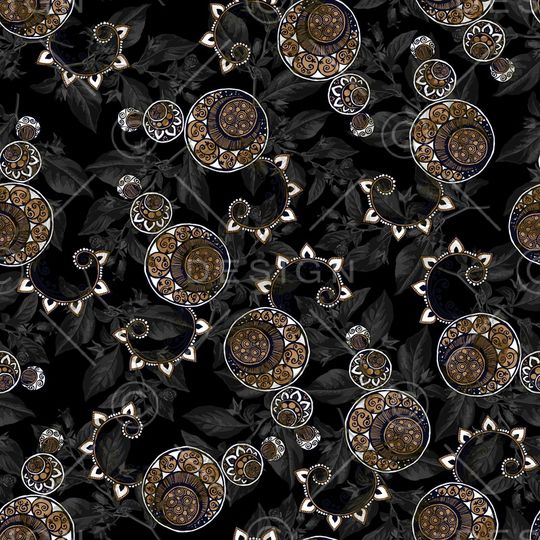 黑底花卉印花华亿平台图片