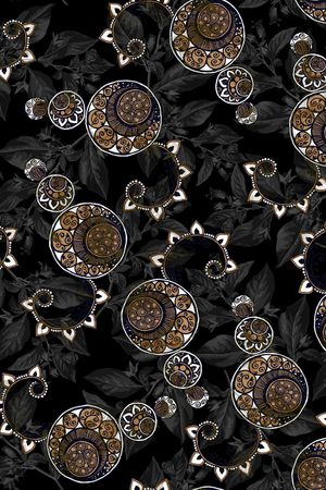 黑底花卉印花华亿平台图片