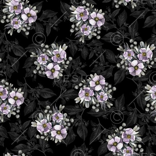 黑底花卉印花华亿平台图片