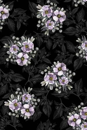 黑底花卉印花华亿平台图片