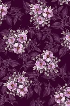 黑底花卉印花华亿平台图片