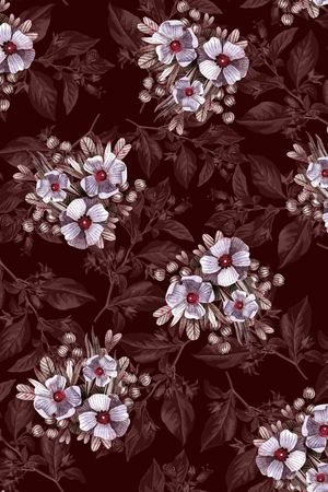 黑底花卉印花华亿平台图片