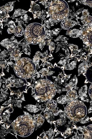 黑底花卉印花华亿平台图片