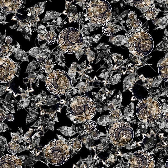 黑底花卉印花华亿平台图片