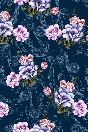 黑底花卉印花华亿平台图片