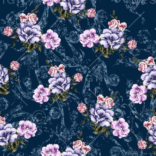 黑底花卉印花华亿平台图片