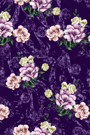 黑底花卉印花华亿平台图片