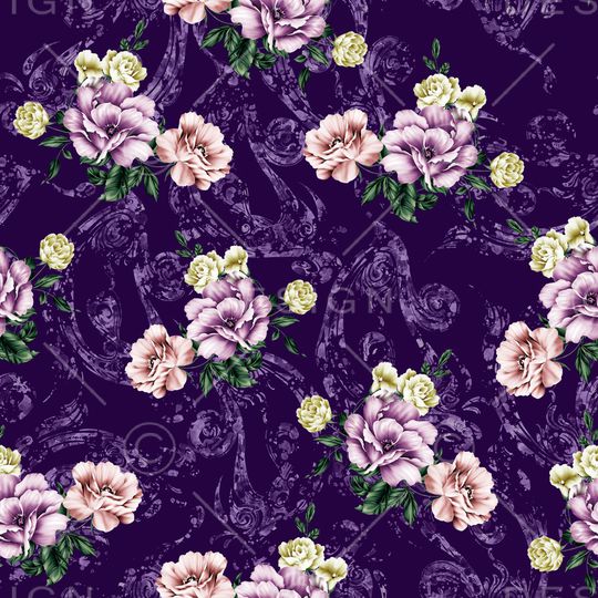 黑底花卉印花华亿平台图片