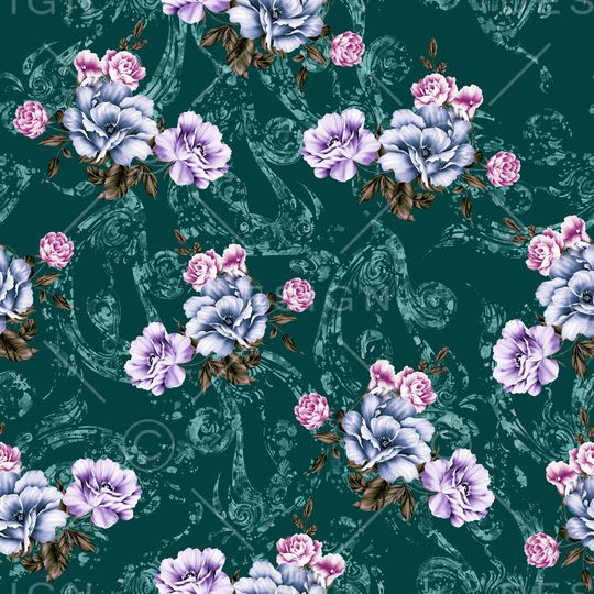 黑底花卉印花华亿平台图片