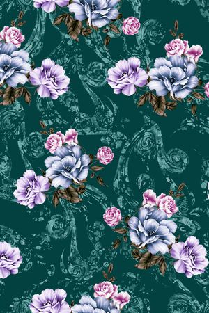 黑底花卉印花华亿平台图片