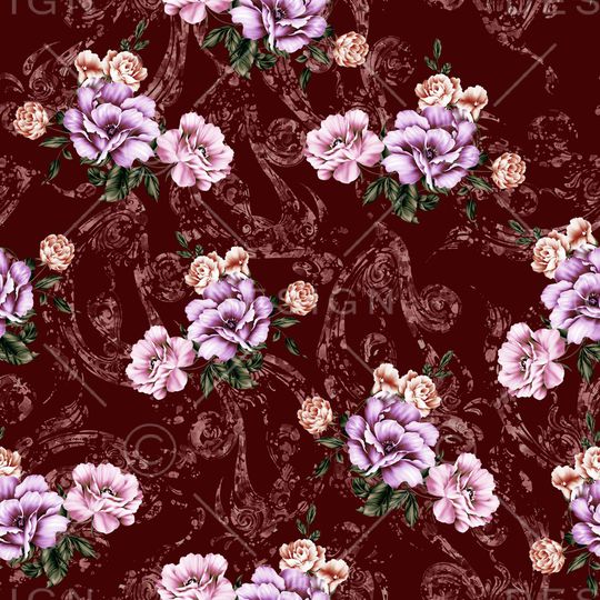 黑底花卉印花华亿平台图片