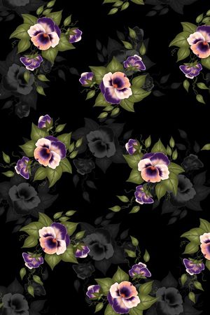 黑底花卉印花华亿平台图片