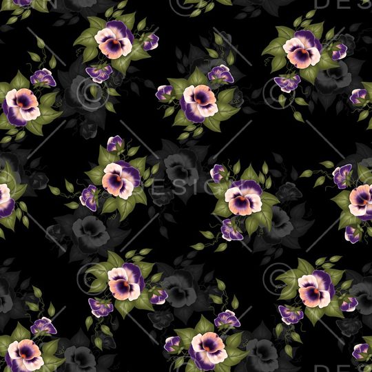 黑底花卉印花华亿平台图片