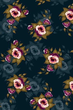 黑底花卉印花华亿平台图片