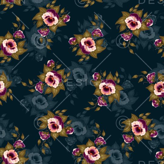 黑底花卉印花华亿平台图片