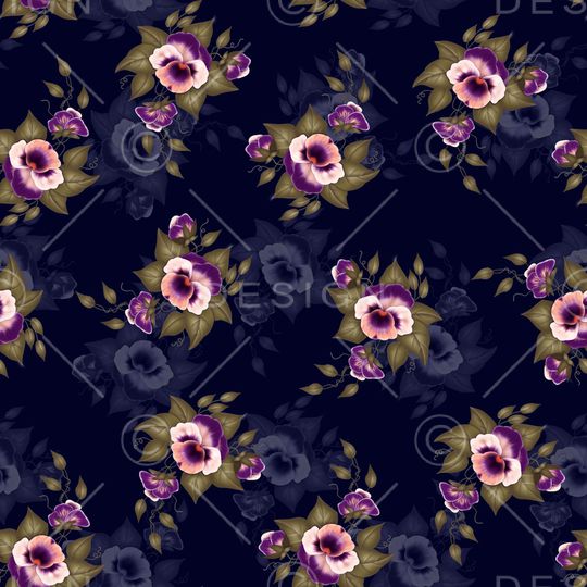 黑底花卉印花华亿平台图片