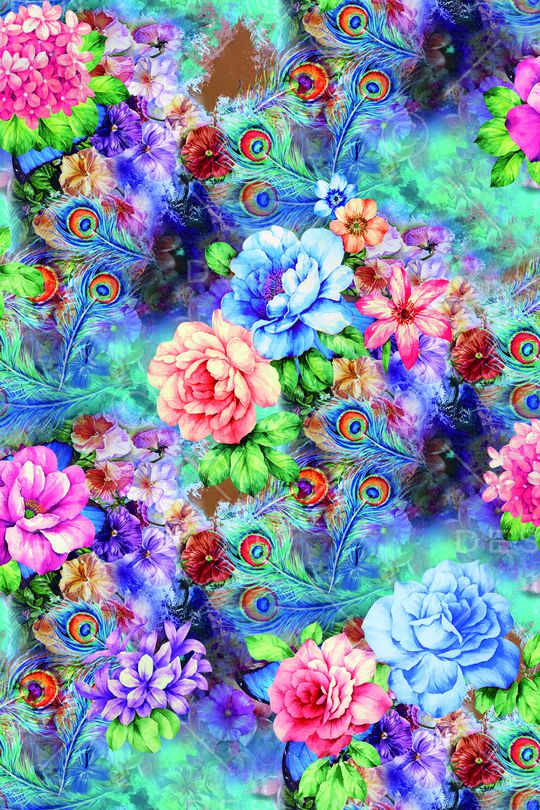 手绘花卉印花华亿平台图片