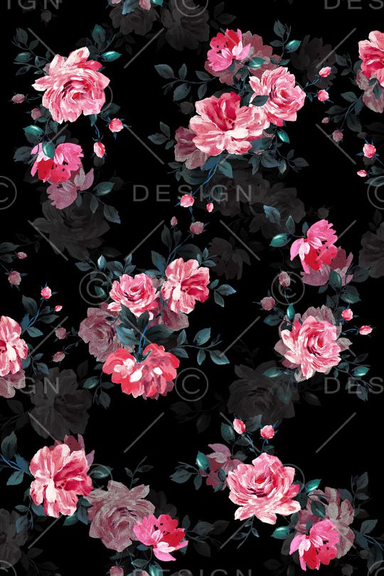 黑底花卉印花华亿平台图片