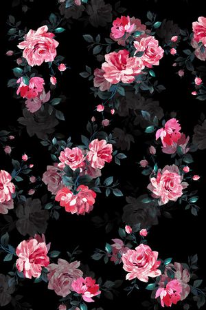 黑底花卉印花华亿平台图片