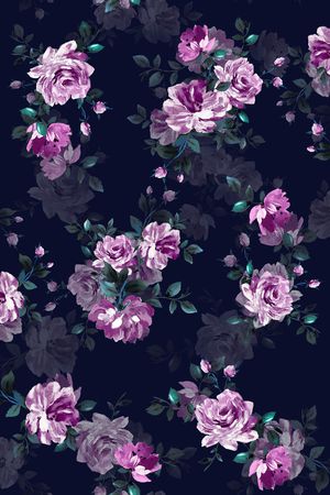 黑底花卉印花华亿平台图片