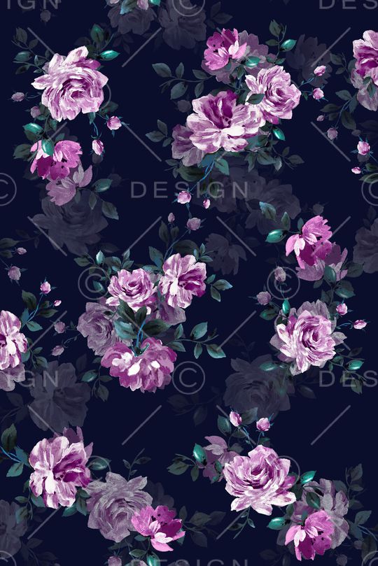 黑底花卉印花华亿平台图片