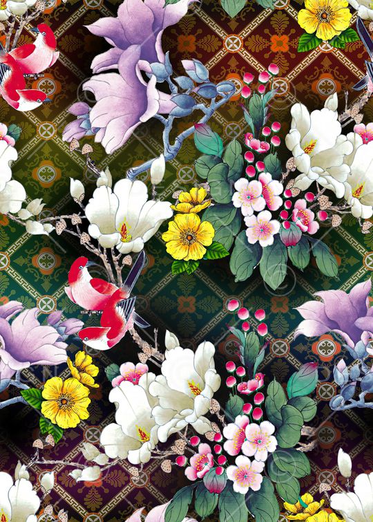 民族花卉印花华亿平台图片