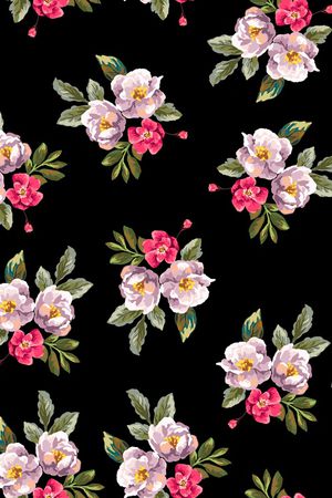 黑底花卉印花华亿平台图片