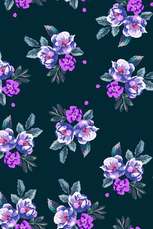 黑底花卉印花华亿平台图片