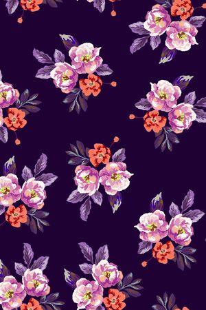 黑底花卉印花华亿平台图片