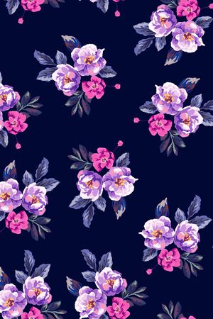 黑底花卉印花华亿平台图片