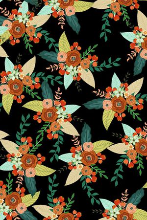 黑底花卉印花华亿平台图片